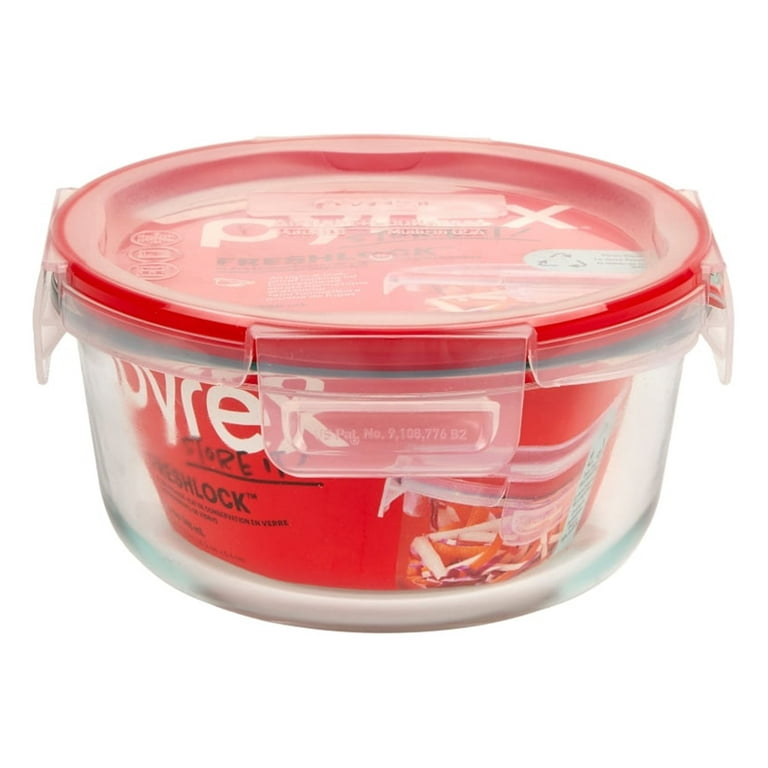 Pyrex 1075428 Food Storage Container with Lid, 4 cup Capacity, Glass, 6 in  Dia, 2-3/4 in H