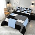 thumbnail image 3 of Manfei Light Blue Gray Square Full Size Comforter Sets, Minimalism Geometric Grid Bedding Comforter Set, Black Reversible 3-Piece, 1 Comforter and 2 Pillowcases, 3 of 6