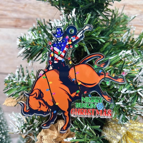 Bull Riding Ornament, Bullriding Gift for Bullrider, Rodeo Cowboy Gifts, Cowboy Hat Ornaments, Bull Riding Christmas Ornament Tree Hanging, Western Ornament Bull Rider Flat Acrylic