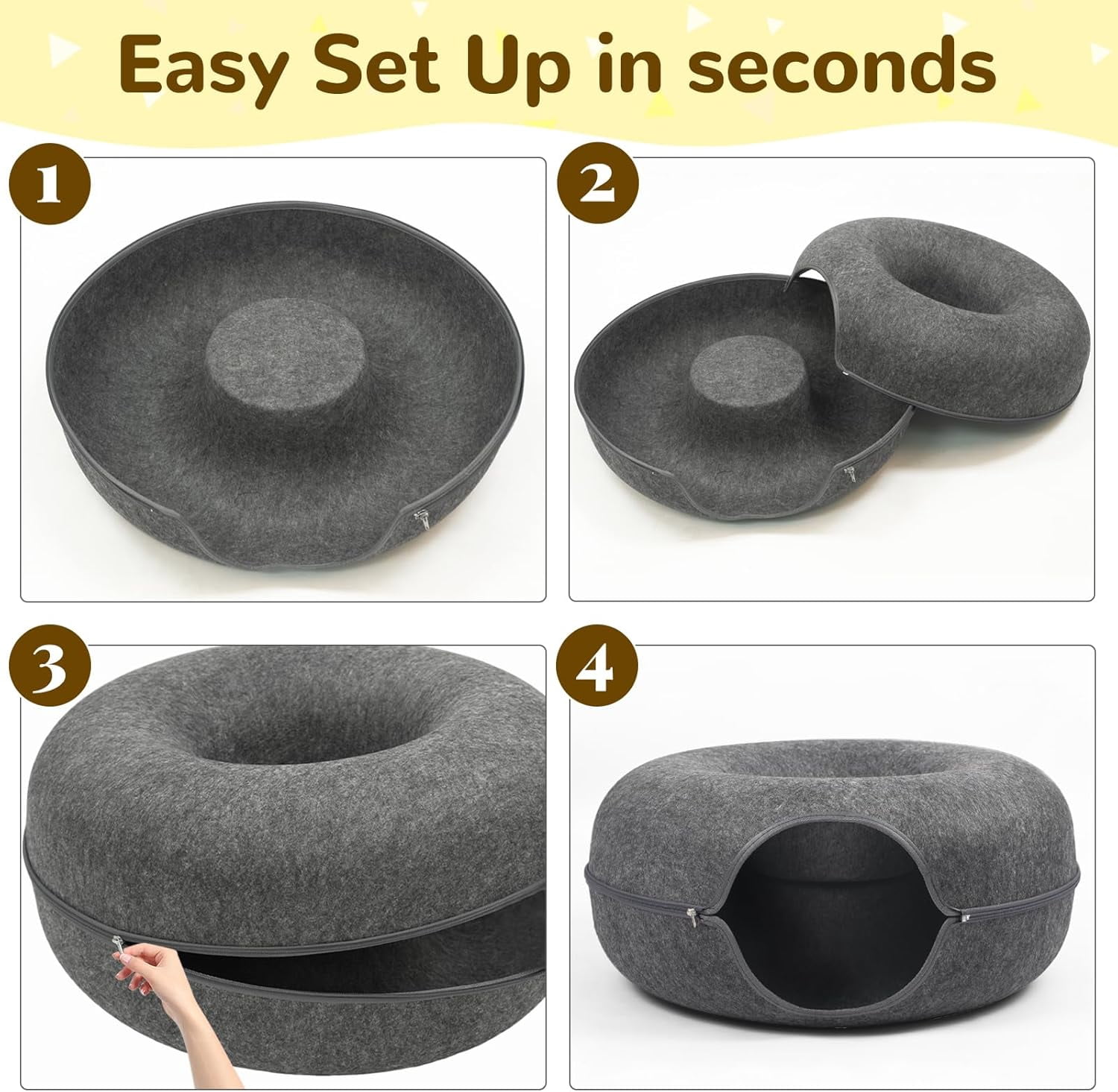 Cat Caves for Indoor Cats, Large Cat Tunnel for Multiple & Large Cats, Scratch Detachable Peekaboo Cat Cave Bed, Kitten Donut Kitty Hideaway Up to 45 Lbs : Pet Supplies