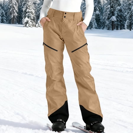 Xdegoge Snow Pants Women Waterproof Fleece Lined Thermal Insulation Ski Wear Windproof Color Block Button Snowboarding Sports Snowpants with Pockets