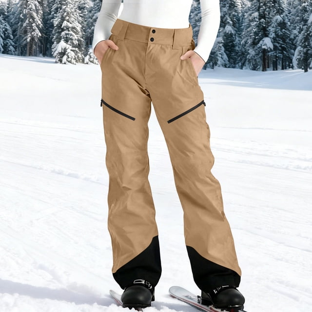 TaTaai Women Sports Style Ski Pants Contrast Color Pockets Fleece Lined Windproof Waterproof Warm Fabric Non See-through Machine Washable Winter Outdoor Wear Gift