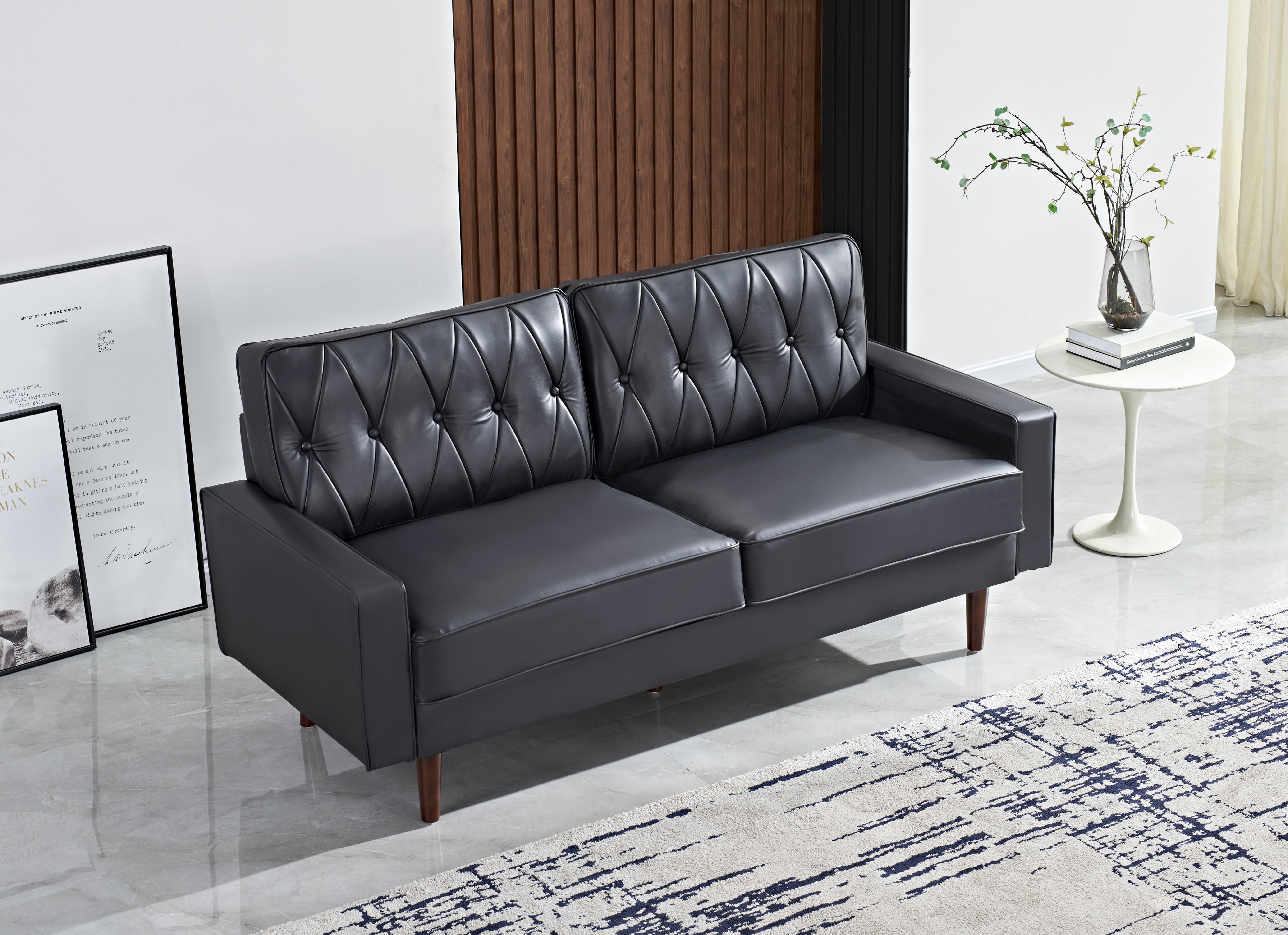 US Pride Furniture Acire 69.3" Faux Leather Cushion Back Sofa, Black