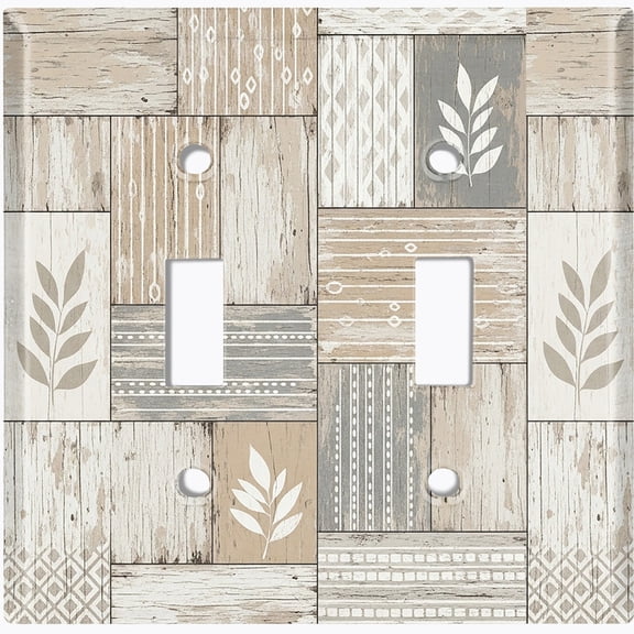 Metal Light Switch Wall Plate Outlet Cover (Printed Image of Distressed Patchwork - Double Toggle)