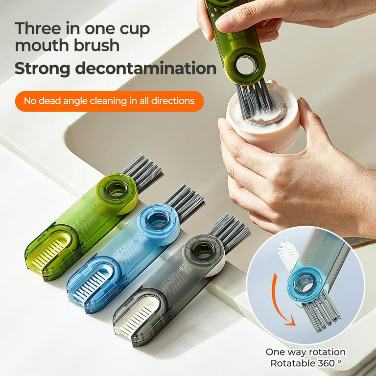 3 in 1 Multifunctional Cleaning Brush, Multi-Functional Insulation Cup Crevice  Cleaning Tools, Multipurpose Bottle Gap Cleaner Brush, 3 in 1Cup Lid Cleaning  Brush Set, Home Kitchen Cleaning Tools Gray and Blue and