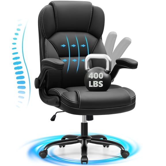 COOLHUT High Back Adjustable Executive Office Chair, Home Office Desk Chair with Lumbar Support, Home Office Swivel PU Leather Chair, Black