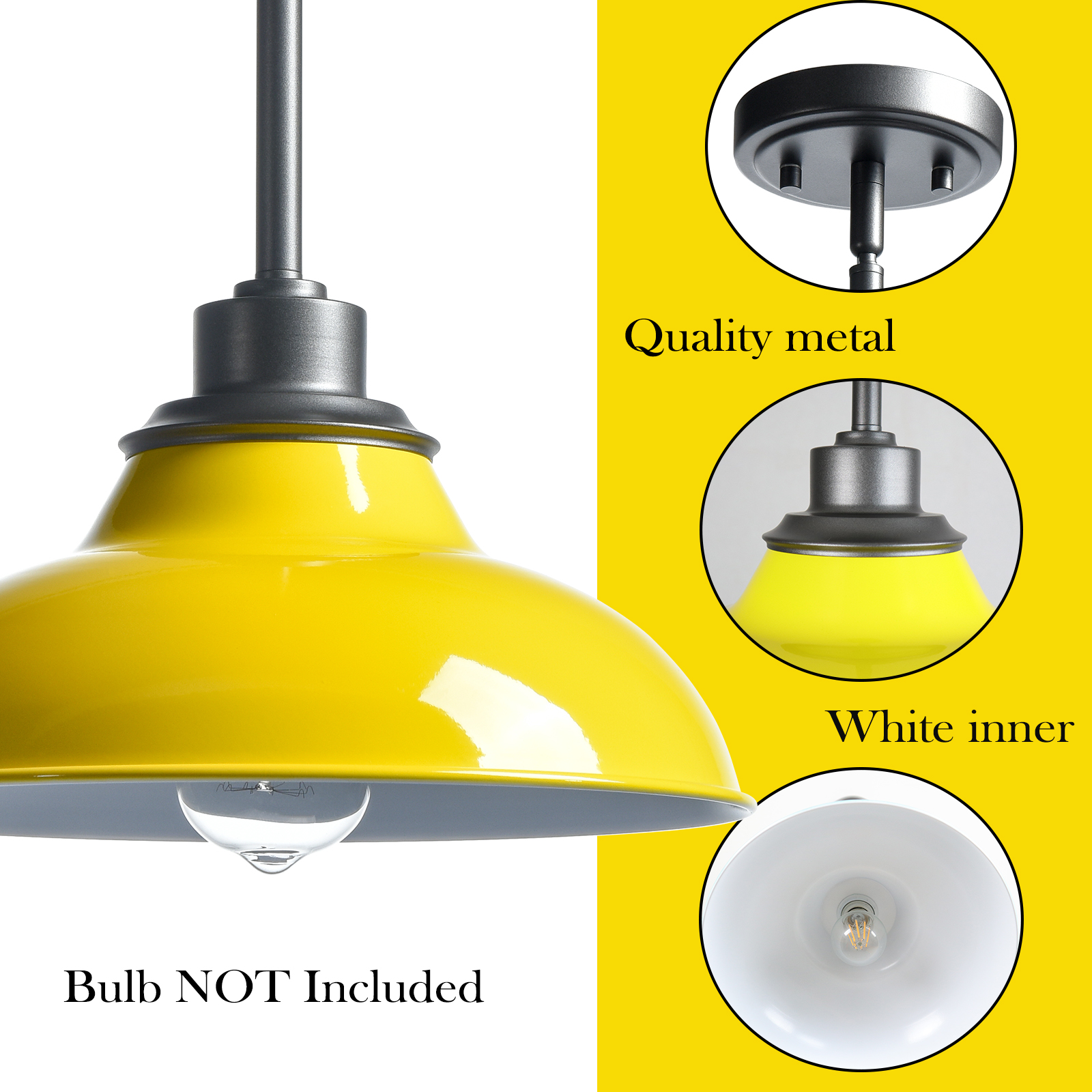 Claxy Yellow Barn Style Pendant Light Fixtures with Dark Grey Rods