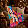 thumbnail image 3 of Cheerful Pop Art Shih Tzu Portrait, Playful Artistic Scene, Warm Flannel Blanket for Living Room and Bedroom, Animal Lovers Pet Adoption Gift, Artistic Home Decor, 3 of 9