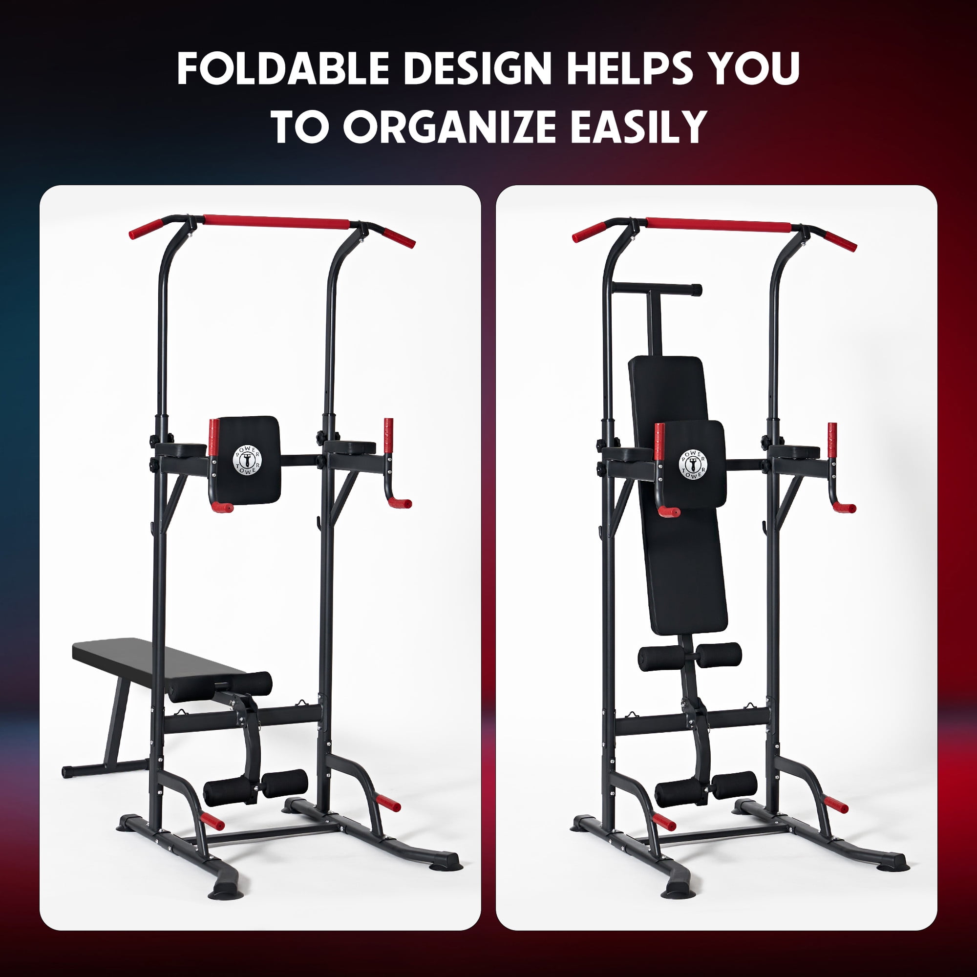 SogesPower Power Tower Dip Station Pull Up Bar Stand with Adjustable Height, Multifuctional Traing Equipment for Home