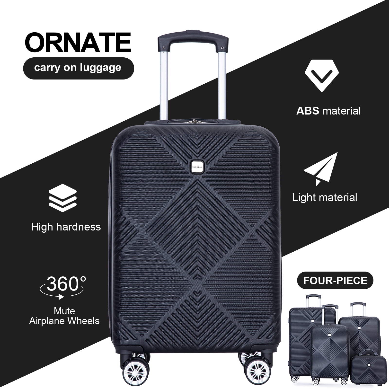 Tripcomp 11 Piece Hardshell Luggage Set, 20/24/28 Inch Carry On Spinner Suitcase with Packing Cubes Toiletry Bag, Lightweight Durable Travel Suitcase Smooth Rolling Wheels,Black