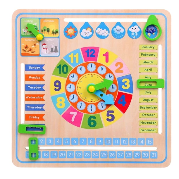 Reloj de Madera Montessori, Reloj de Enseñanza de Tiempo Preescolar, Materiales de Aprendizaje, Reloj de Calendario de Tiempo para Niños Pequeños