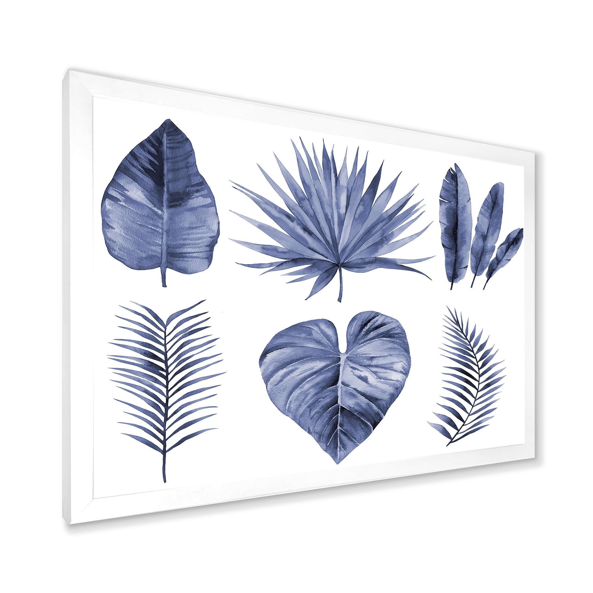 Designart 'Blue Watercolour Tropical Leaves IV' Traditional Framed Art Print