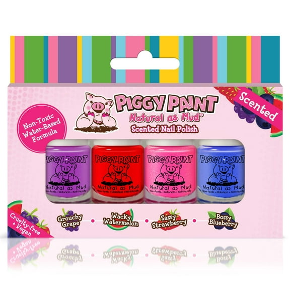Piggy Paint Scented 4-Polish Box for Kids, Non-toxic Nail Polish