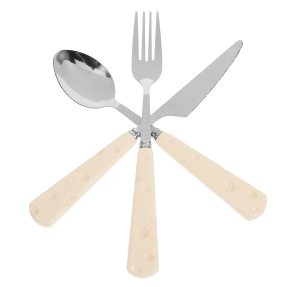 Hytrove Vintage Stainless Steel Set with Elegant Beige Ceramic Handles for Everyday Dining Use