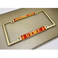 thumbnail image 3 of [Officially Licensed US Marine Corps Product] - USMC Marine Dad with EGA Logo - Domed Custom-Made Personalized Thin Top 4 Hole Metal Car License Plate Frame with Free caps - Gold Frame (Qty: 1), 3 of 8
