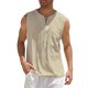 thumbnail image 1 of Camiseta sin mangas con cuello en V para hombre, color liso, moderna, holgada, informal, con cordón y bolsillo, sin mangas, de poliéster, 1 of 6