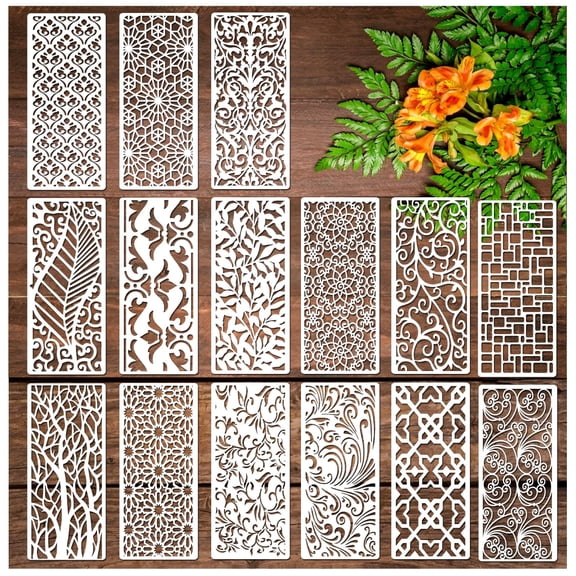 15 Pieces Stencils for Painting, Border Leaf Floral Stencil Template Plant Furniture Cake Decorative Stencils for Wood DIY Craft Canvas Fabric Home Decor