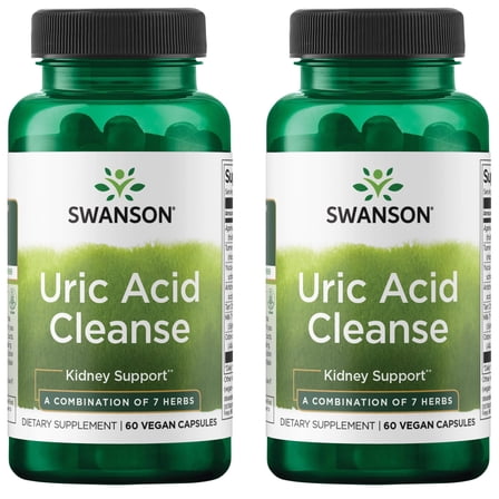 Swanson Uric Acid Cleanse - Natural Supplement Promoting Kidney Support - Features a Powerful Combination of 7 Herbs - (60 Veggie Capsules) 2 Pack