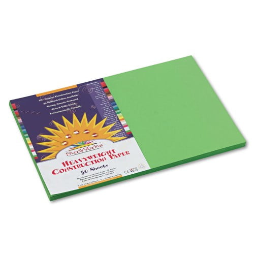 New SunWorks Construction Paper, 58lb, 12 x 18, Bright Green, 50/Pack,Each