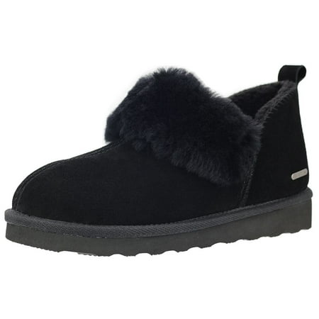 

Pamir Women s Genuine Suede Shearling Ankle Moccasin Booties Slippers Boots Memory Foam Indoor Outdoor Black 9 M US
