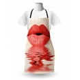 thumbnail image 3 of Lips Apron, Female Blowing Kisses over Water and Reflection Closeup Image, Unisex Kitchen Bib with Adjustable Neck for Cooking Gardening, Adult Size, Off White and Dark Coral, by Ambesonne, 3 of 4