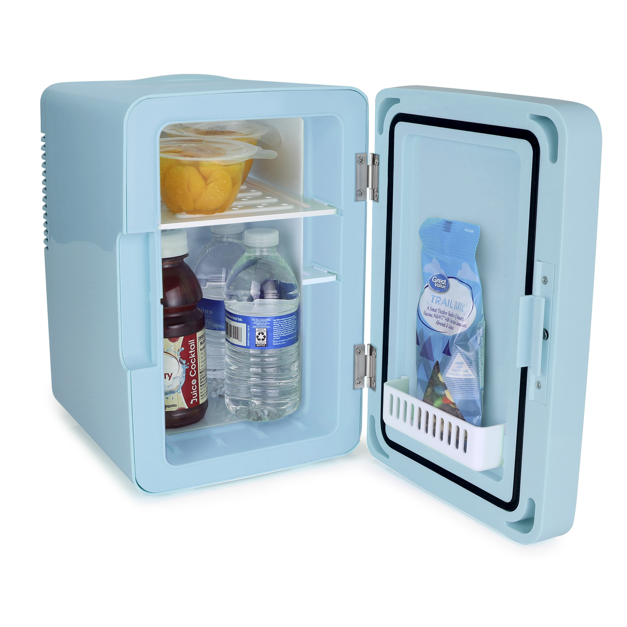 Personal Chiller Mini Fridge with LED Lighted Mirror Door, Blue ...
