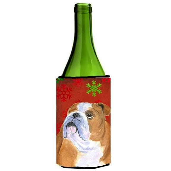 Bulldog English Snowflakes Holiday Christmas Wine bottle sleeve Hugger - 24 oz.