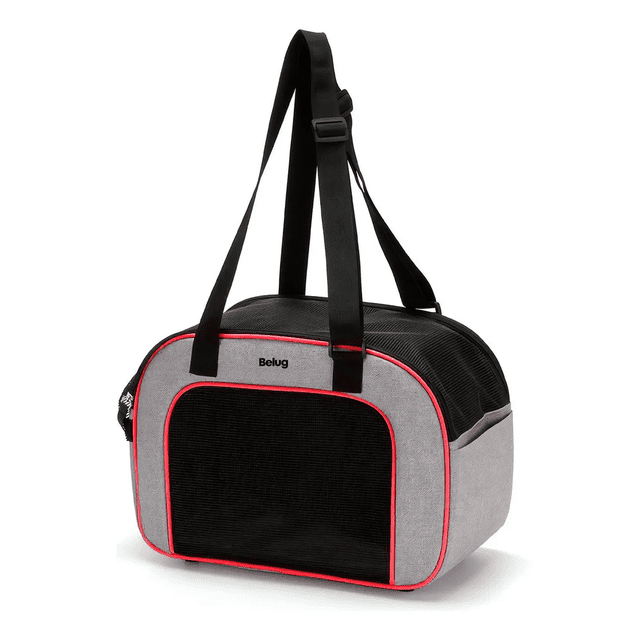 Transportadora Mascotas Portátil Plegable Belug, Gris lineas rojas