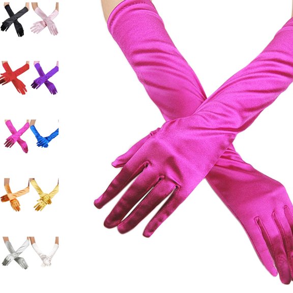 Bmisegm Formal Gloves for Women Long Over Elbow Solid Color Smooth Finish Wedding Party Long Gloves Hot Pink One Size