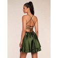 thumbnail image 2 of Green Satin Mini Dress With Spaghetti Straps And Tiered Flared Hem, 2 of 5