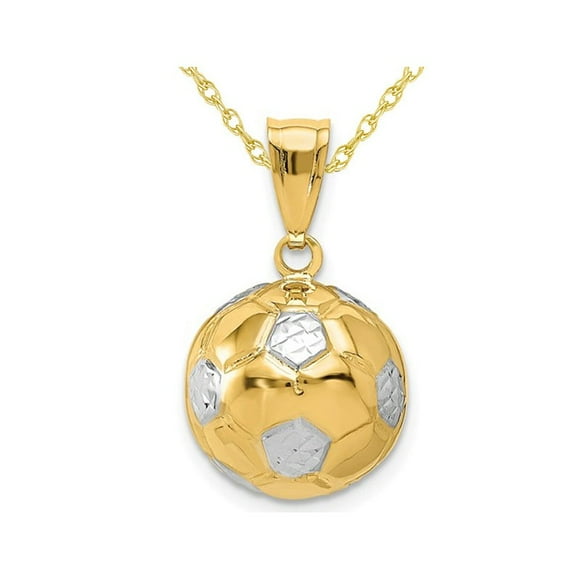 14K Yellow Gold Classic Soccer ball (Football) Charm Pendant Necklace with Chain
