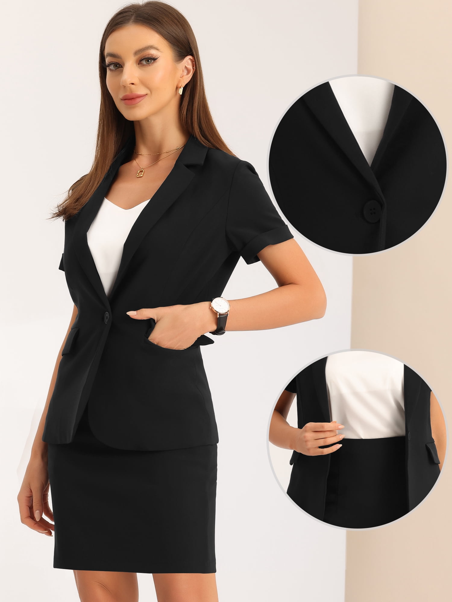 DARING DIVA Stylish Women's Office Blazer and Skirt Suit 2 Piece Set XL Black