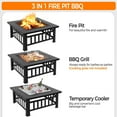 thumbnail image 3 of Qiushi Multifunctional Fire Pit Table with Accessories, 32 in Portable Square Metal Firepit Stove Backyard Patio Garden Fireplace for Camping, Outdoor Heating, Bonfire and Picnic, Black, 3 of 12