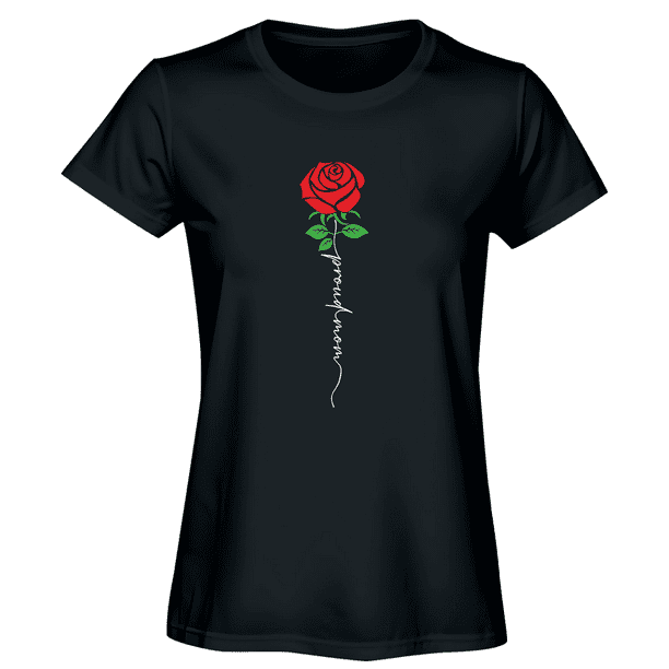 Playera de Mujer 1 Pza con Estampado Rosa con Frase en inglés "Proud Mom" | 10 de Mayo Día de las Madres | Prenda entallada y Tela delgada fabricada con 100% Algodón