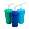 Re-Play Made in USA 3pk Straw Cups with Reversable Straw for Easy Baby, Toddler, Child Feeding - Aqua, Sky Blue, Navy (True Blue) Durable Toddler Straw Cups!