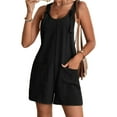 thumbnail image 3 of Enwejyy Womens Summer Shorts Square Neck Sleeveless Pockets Casual Loose Fit Wide Strap One-Piece Jumpsuits, 3 of 4