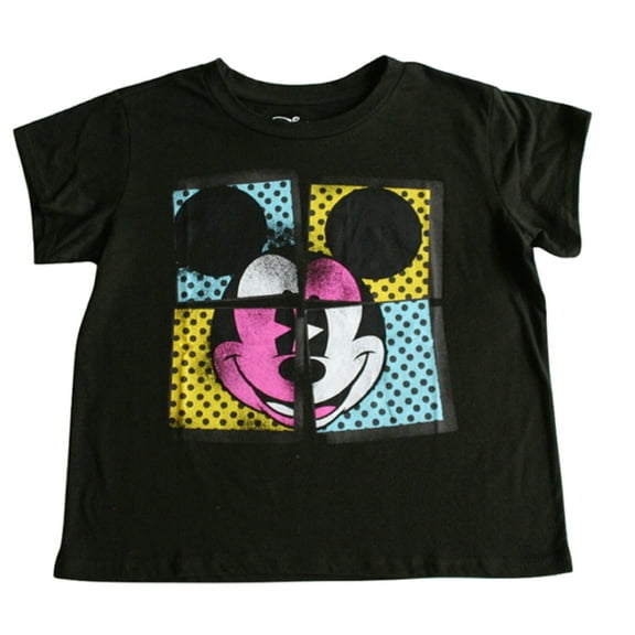 Disney Mickey Mouse Color Blocks Juniors Black T-Shirt (Small)