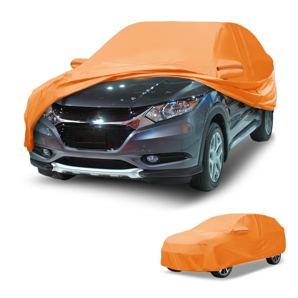 Funda de coche Unique Bargains impermeable para todo clima, protección exterior completa contra el sol y la lluvia para Honda HR-V 210D-PU Naranja con franjas reflectantes