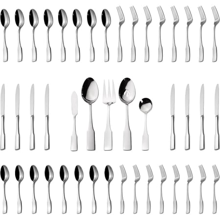 45-Piece Stainless Steel Silverware Set for 8, Mirror Polished, Dishwasher Safe