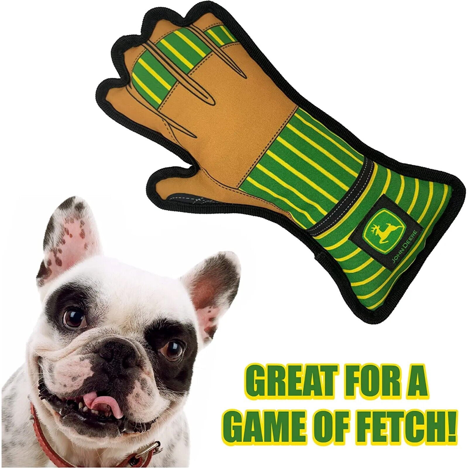 JOHN DEERE DOG TUG TOY WORK GLOVE Shaped with inner Squeaker TOUGH STURDY TOY