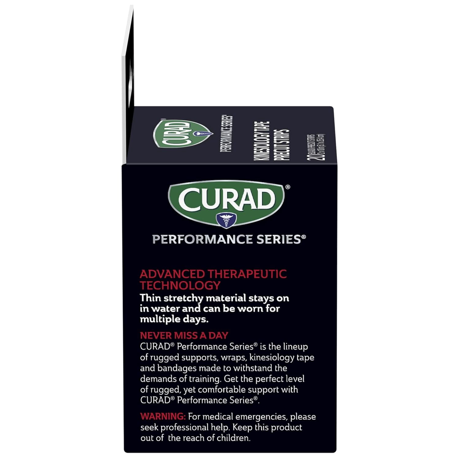 CURAD Kinesiology Tape, Performance Series, Pain Management, Sweat & Water-Resistant, Compression Support, 2 x 10 inches, 20 Strips