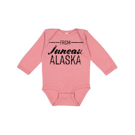 

Inktastic From Juneau Alaska in Black Distressed Text Gift Baby Boy or Baby Girl Long Sleeve Bodysuit