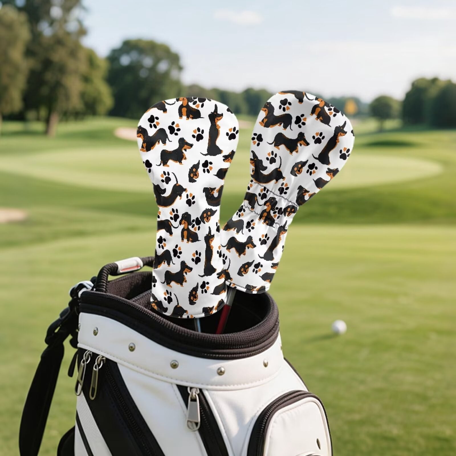 Uorisanigo Golf Club Head Covers 3-Pack Cute Dachshund Headcovers PU Leather Driver Headcover, Golf Hybrid Headcover, Fairway Wood Head Cover, Waterproof & Double Elastic Band
