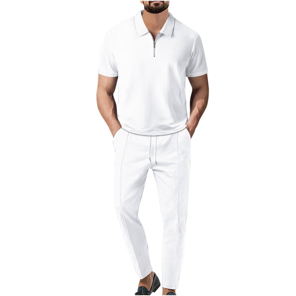 Camisas de Manga Corta para Hombres Turndown Collar 2 Piezas con Pantalones, Casual Hogar Y Uso Diario, Conjuntos Cortos para Hombres