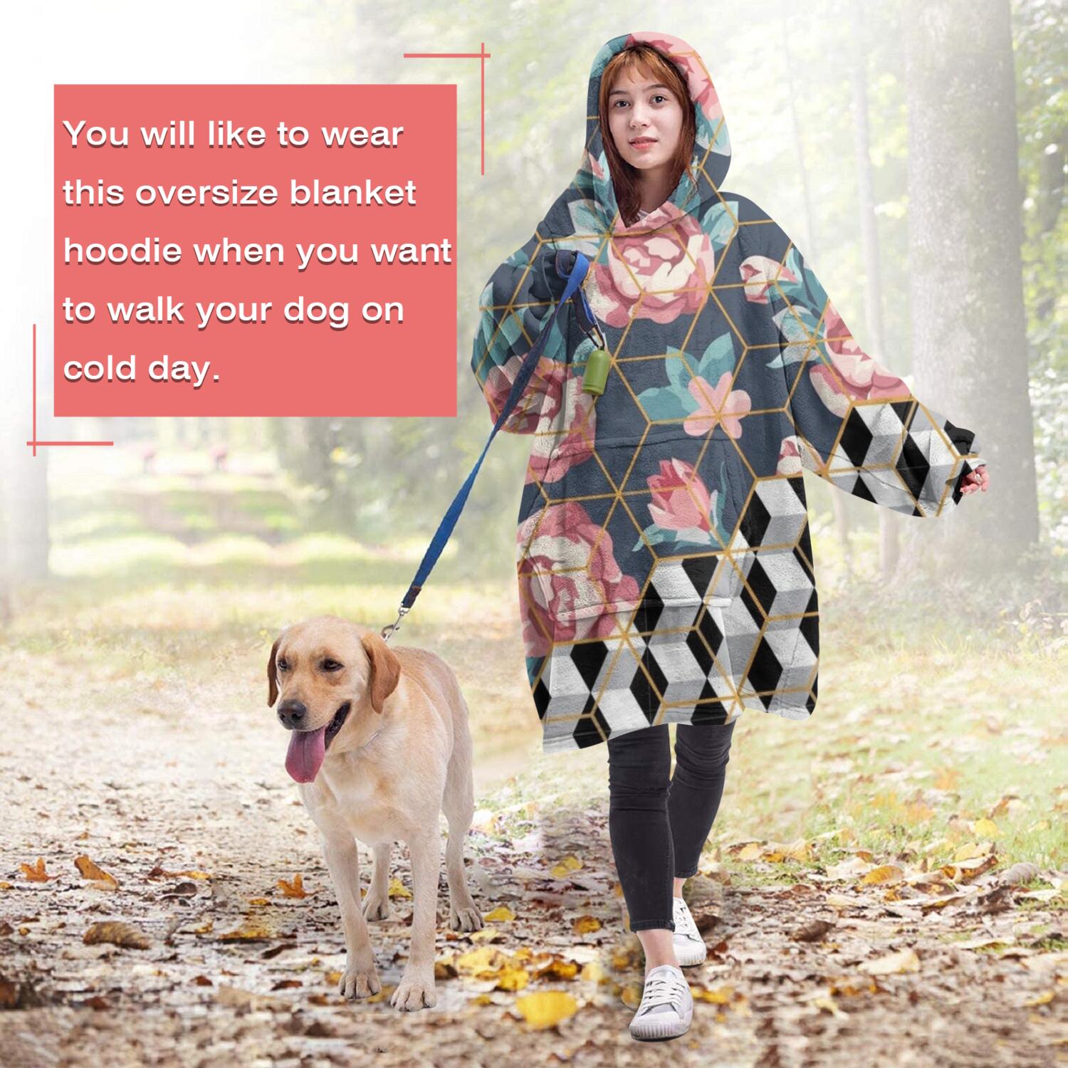 Wearable Oversized Blanket,Pioneer Flower Floral Print Pattern Wearable Blanket Hoodie for Adults,Cozy Hooded Blankets with Super Pockets,Super Warm Fuzzy Pullover for Women & Men