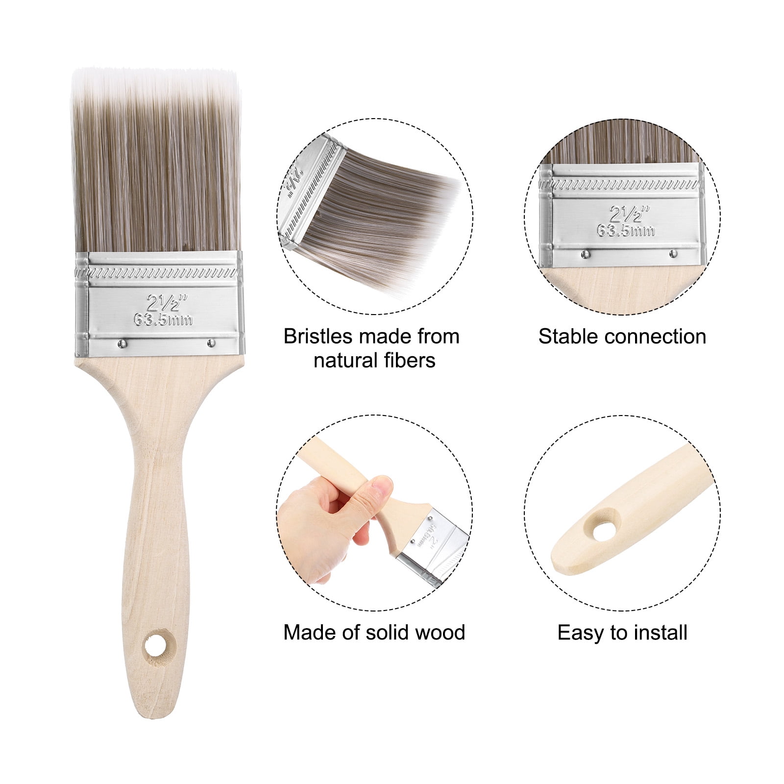 Uxcell 16Pcs Paint Brushes 2.5" Flat Paint and Chip Brushes for DIY Paint Flat Art Deck Wall Trim, Brown