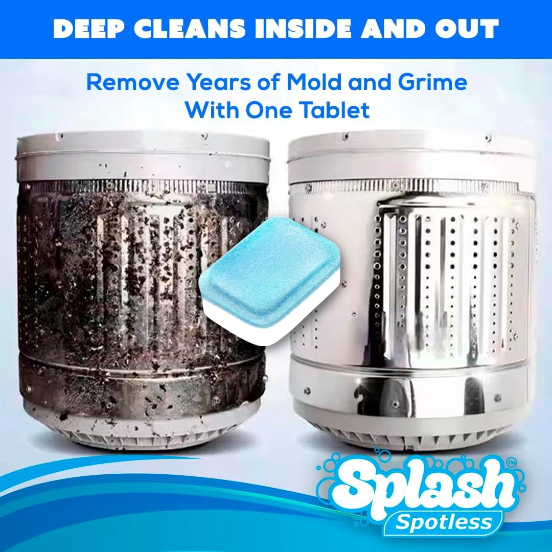 Splash Spotless Washing Machine Cleaner for HE Front Load & Top Load Washers, 6 Count (Pack of 1)