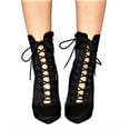 thumbnail image 4 of Women's Pointed Toe Ankle Booties Lycra Lace Up Side Zipper Pencil Stiletto Heel Boots, 4 of 5
