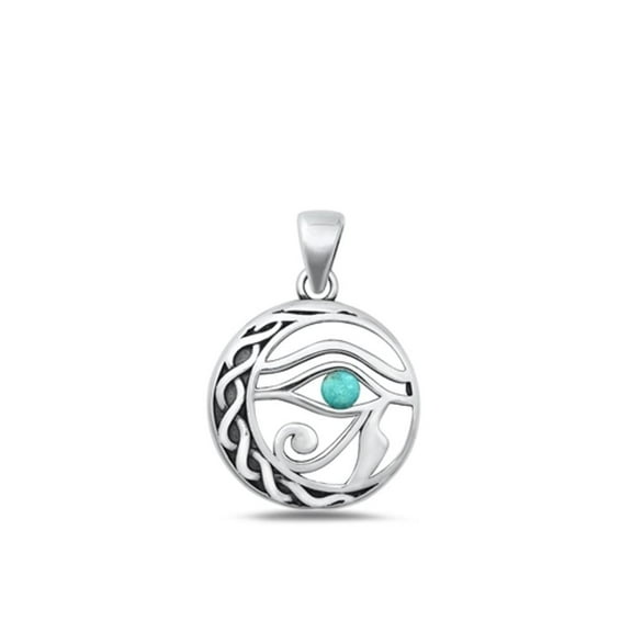 Sterling Silver Eye of Horus Simulated Turquoise Pendant Crescent Moon Charm Jewelry Female Unisex