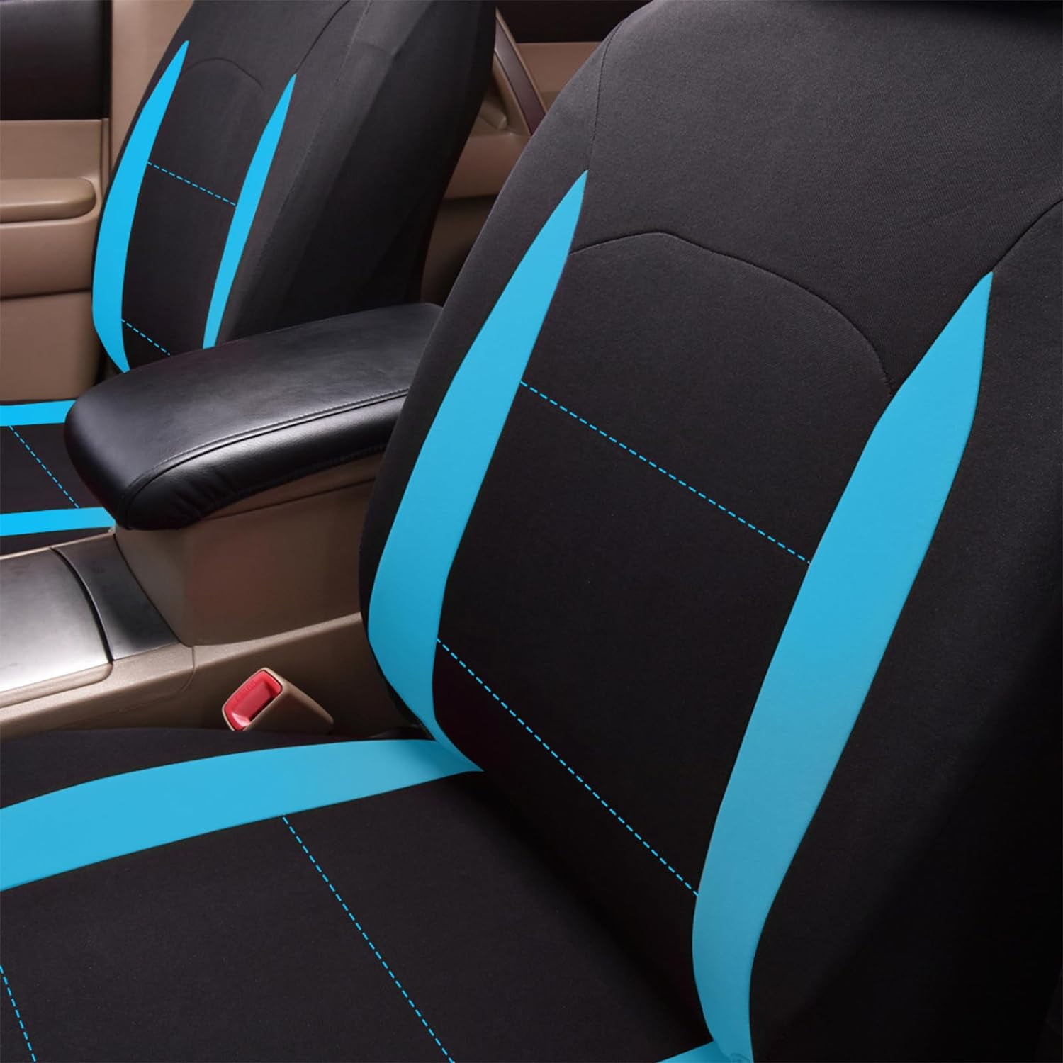 Flying Banner Car Seat Covers Front Seats Rear Bench Polyester car seat Protectors Easy installations Rear Bench Split Classic Man Lady Truck (Full Set - Low Back - Combo Pack, Black Mint Blue)